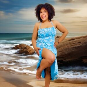 ABERCROMBIE AND FITCH Blue Floral Ruched Satin Midi Dress Size XL